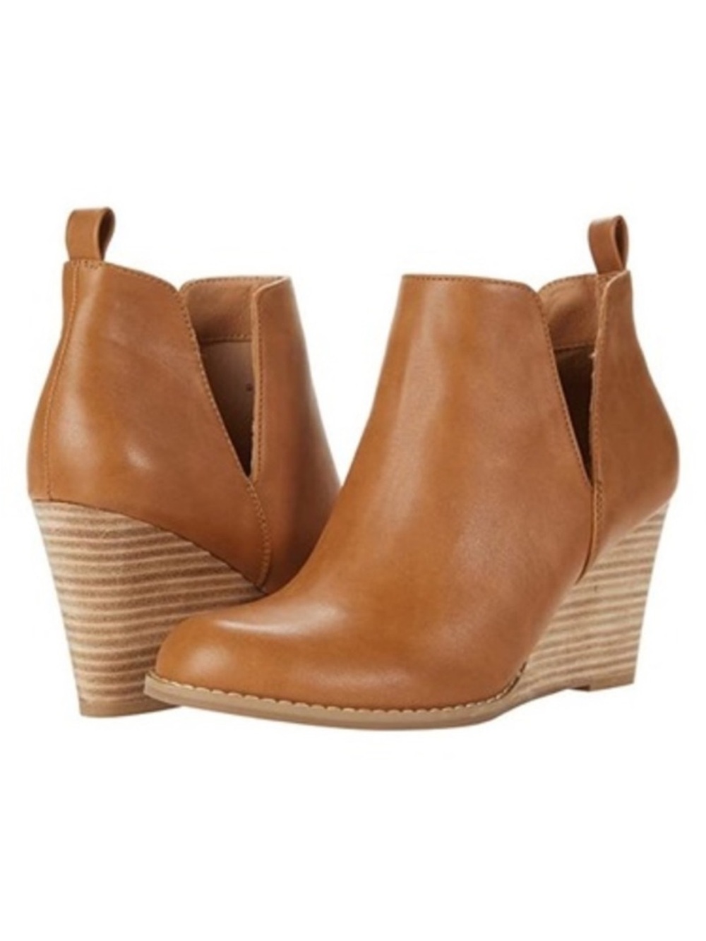 Report Cognac Leather Wedge Ankle Booties